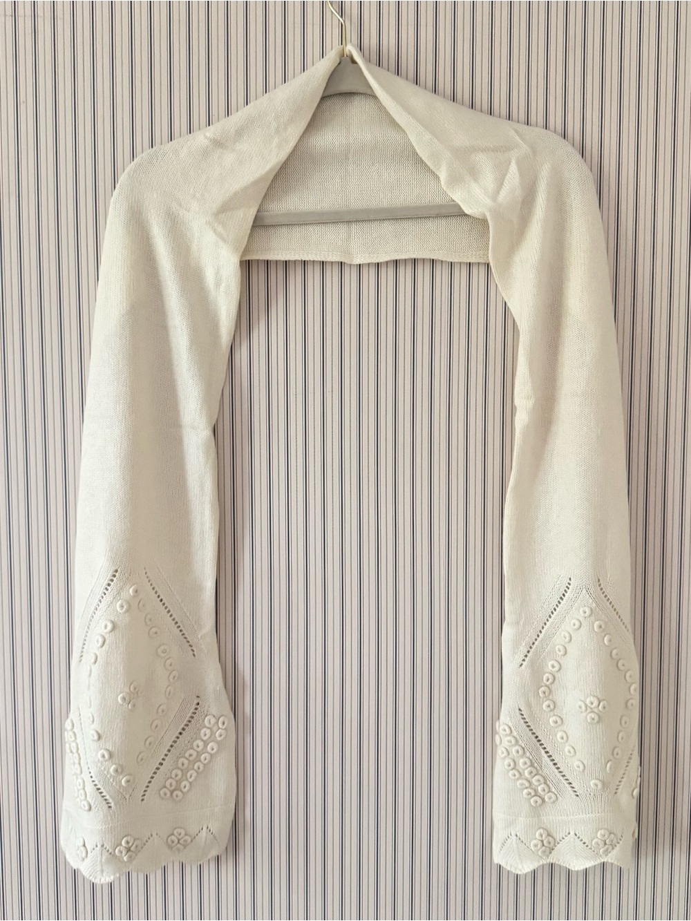 Preston & York Cream Embroidered Knit Scarf
